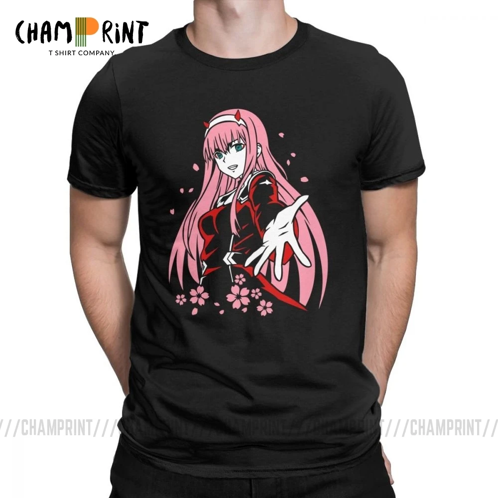Zero Two Darling In The Franxx Аниме Мужская футболка с коротким рукавом из 100% хлопка Забавный