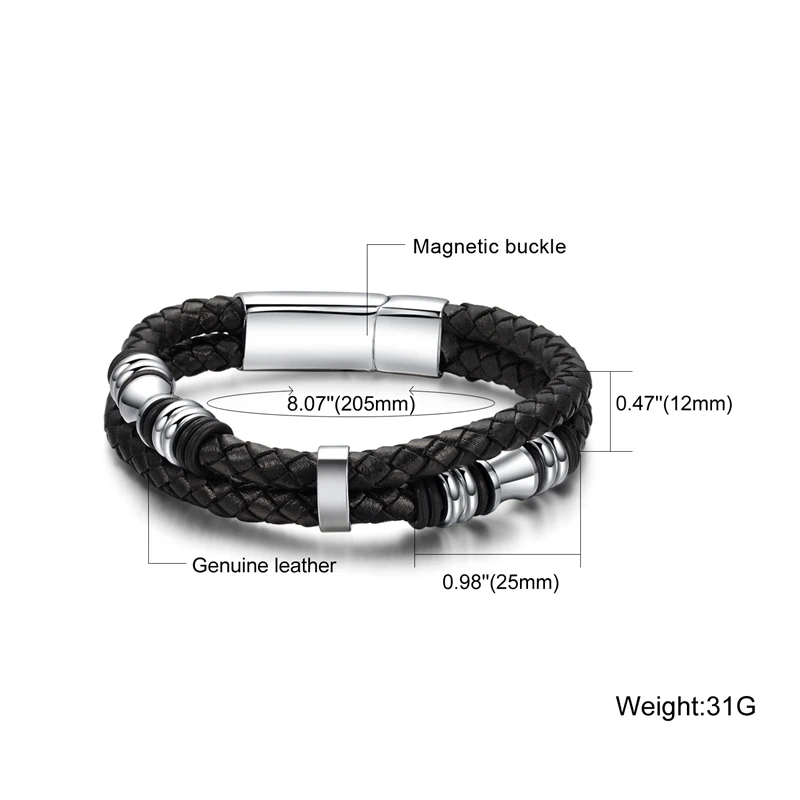 Модные популярные брендовые ювелирные изделия мужские браслеты черный кожаный