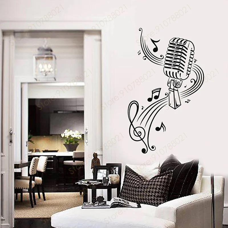 

Microphone MIC Music Musical Notes Wall Sticker Vinyl Art Home Decoration Room Bedroom Bar Karaoke Decals Decor Wall Poster S506