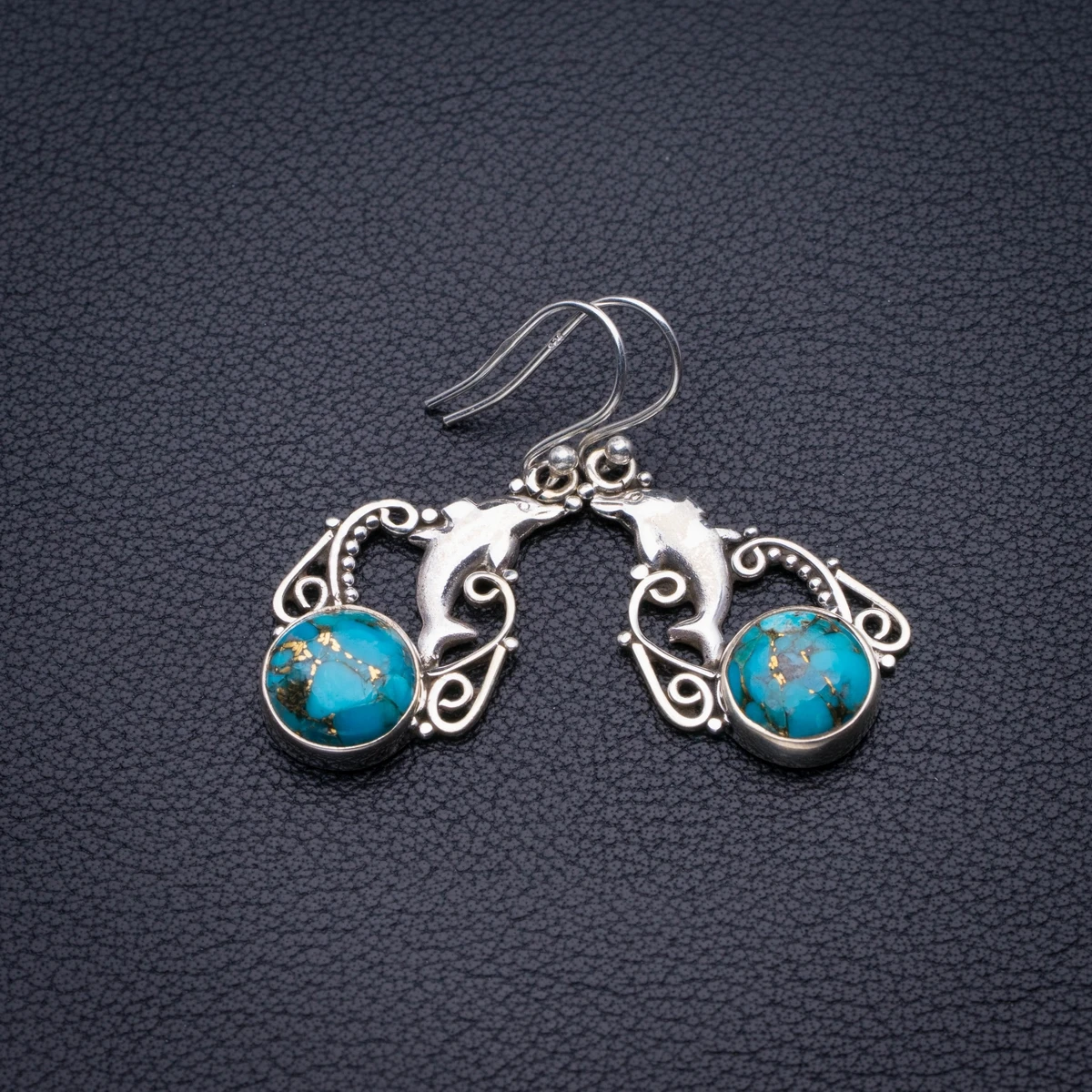 

Natural Turquoise Dolphin Handmade 925 Sterling Silver Earrings 1.5" D3467