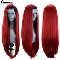anogol dark roots ombre red synthetic 131 lace front wig with baby hair long straight heat resistant wigs for black women