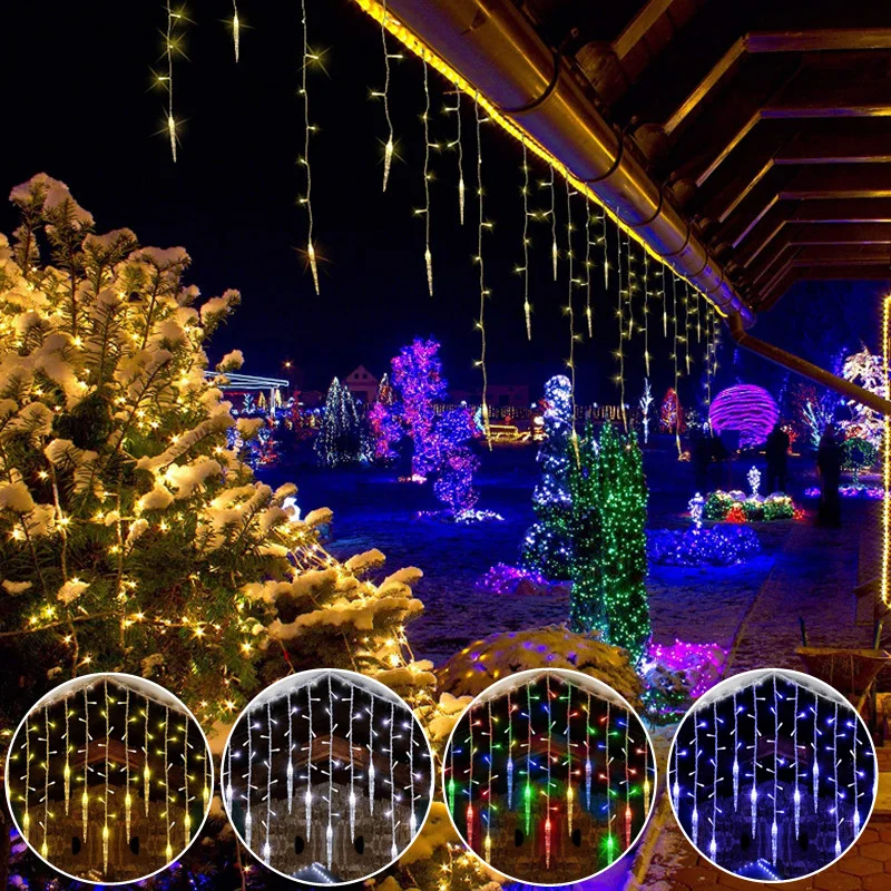 

Рождественская гирлянда светодиодный светодиодная гирлянда-занавес в виде сосулек, 220 В, 3-17 м, свисающая, 0,4-0,6 м, для торгового центра, декора...