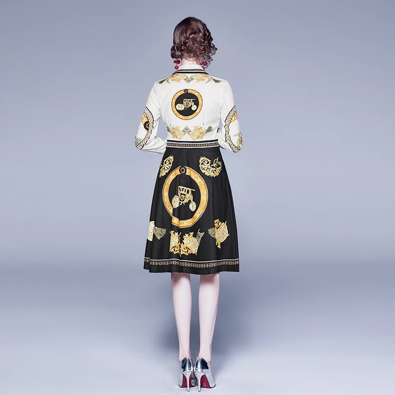 

Fashion Women Vintage 2019 Elegant New Ethnic Printed Luxury Floral Print Dress runway designer autumn long sleeve