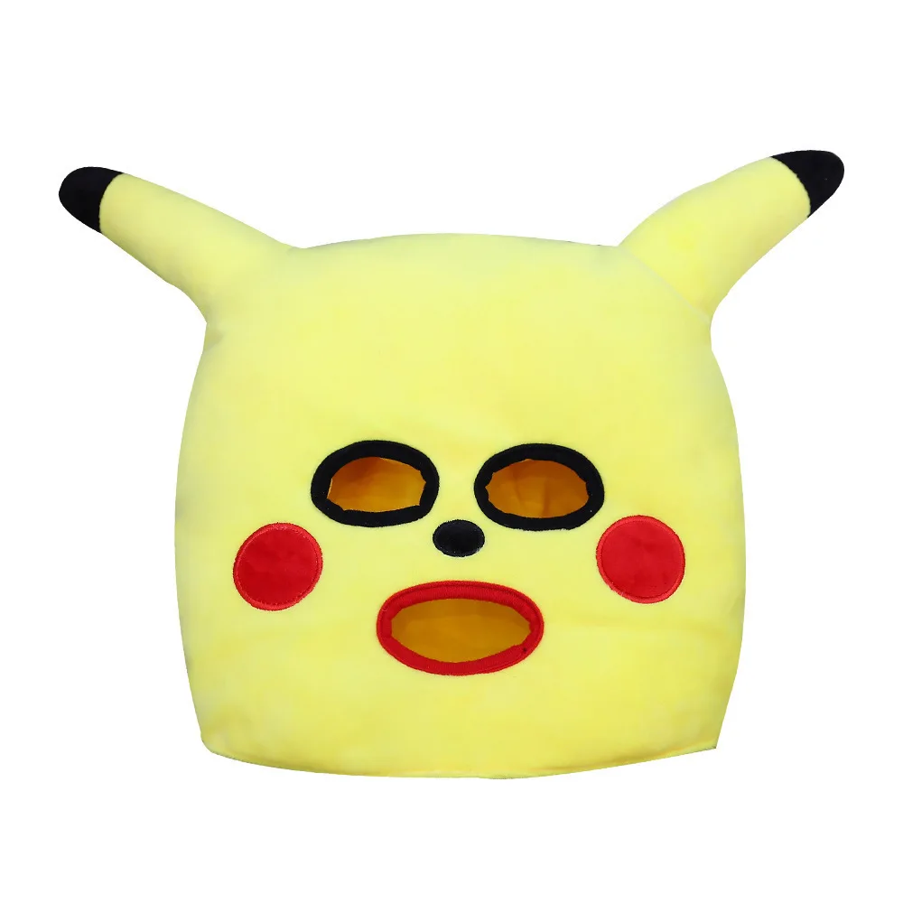 

Cartoon funny sand sculpture Pikachu headgear Hat plush toys spoof the surrounding game dolls factory wholesale
