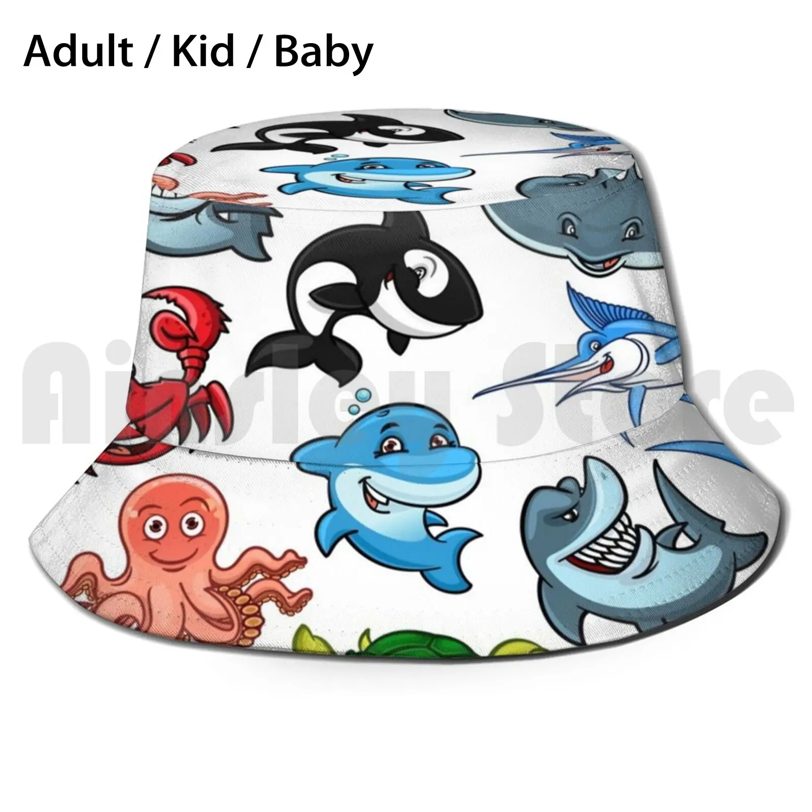 

Marine Life Sun Hat Foldable UV Protection Ocean Sea Animals Beach Lobster Sea Turtle Water Summer Waves Whale