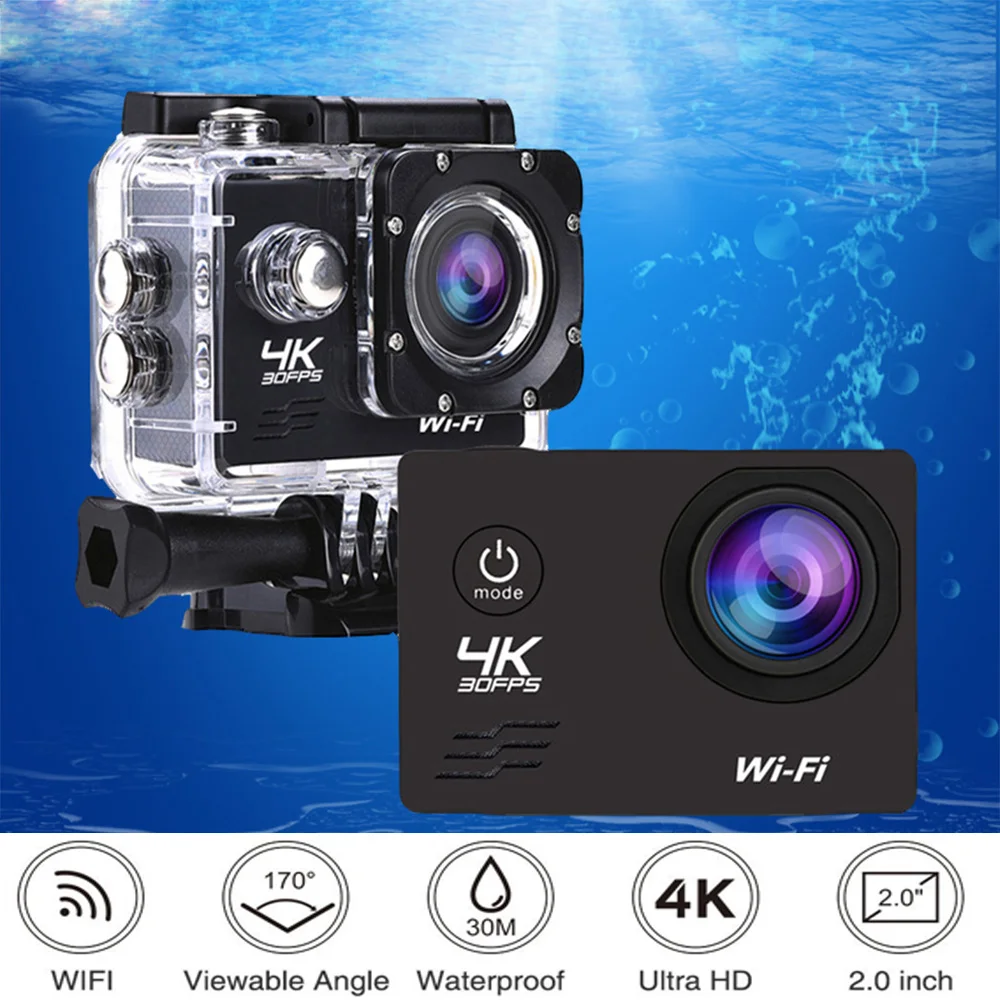 

Для экшн-камеры Ultra HD 4K, 16 Мп, Wi-Fi, экран 2,0 дюйма, 170D, Подводная Водонепроницаемая Камера GoPro на шлем, 30 м, видеозаписывающая камера s