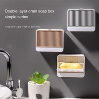 new creative wall mounted soap box with lid soap draining rack bathroom clamshell bar soap holder with drain and water tray