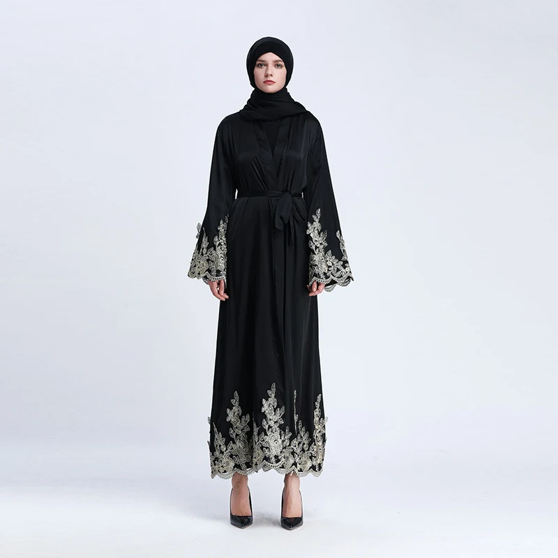 2020 Новый мусульманский высококлассный Золотой Шелковый кружевной кардиган с