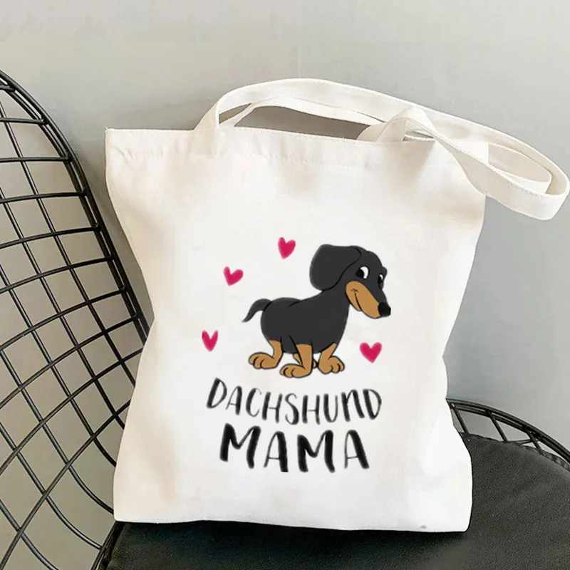 

Shopper Dachshund Mama with heart Printed Tote Bag women Harajuku shopper handbag girl Shoulder shopping bag Lady Canvas Bag