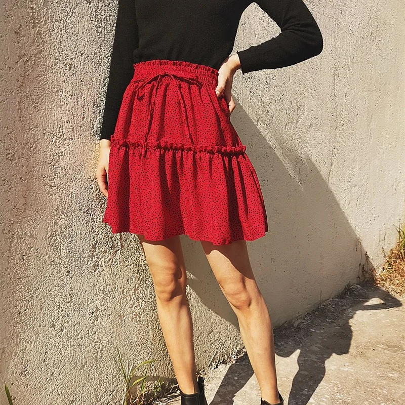 Женская летняя юбка Повседневная шифоновая Мини-юбка с высокой талией оборками и