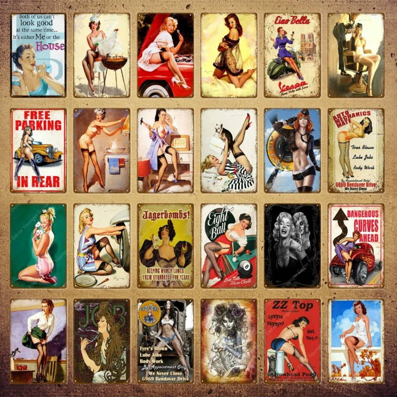 Винтаж ретро сексуальная леди Pin Up девушка живопись оловянные знаки металлический плакат стикер стены бар кофе дом клуб домашний декор YI-076