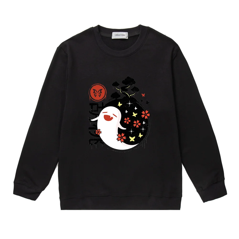 

Genshin Impact Pullover Men Women Game Graphic Print Crew Neck Sweatshirt Funny Cartoon Hu Tao Sweatshirts Cute Keqing Female