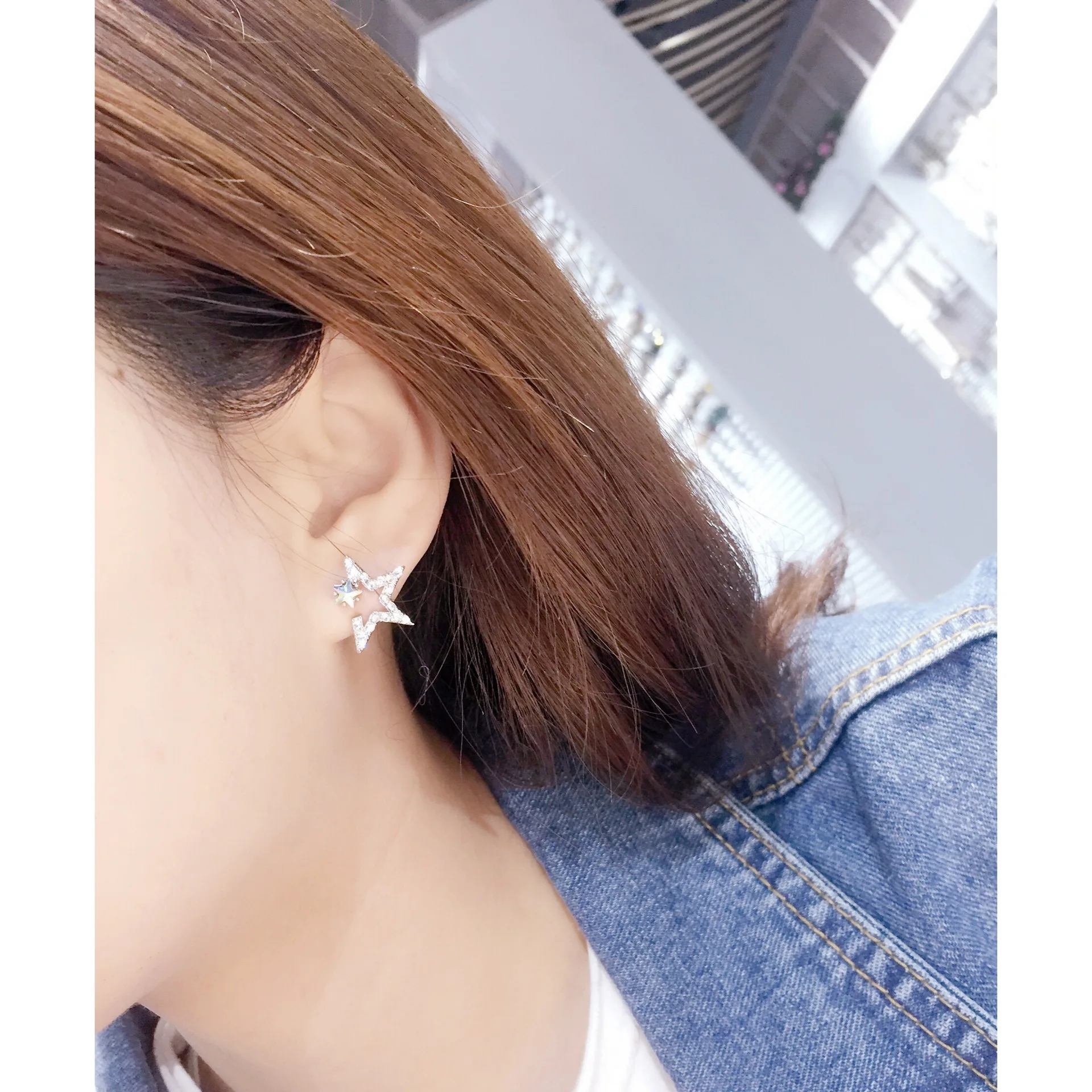 

925 Sterling Silver Star Stud Earrings For Women Party Wedding Jewelry Hypoallergenic Fashion Earring