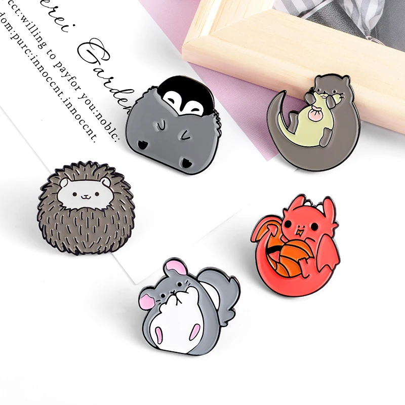 

Sloth Family Cute Lapel Pins Hedgehog Totoro Penguin Animal Series Brooches Badges Backpack Enamel Pins Jewelry For Friend Gifts