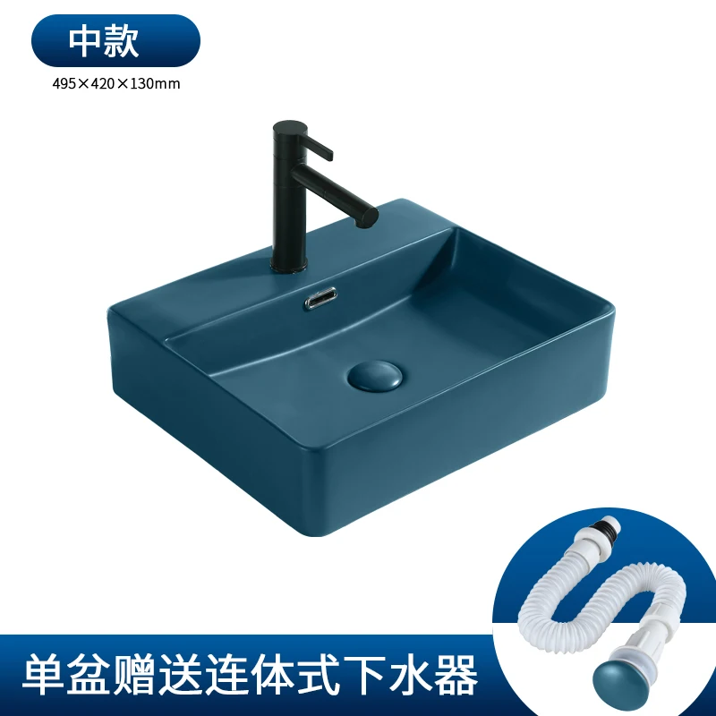 Nordic Dark Green Matte Square Countertop Ceramic Wash Basin Bathroom Sink Vessel Single Bowl Black Kitchen Faucet Обустройство