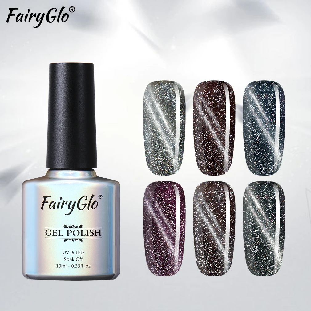FairyGlo 10 мл черный бриллиант Гель лак кошачий глаз замачиваемый Магнитный гель для