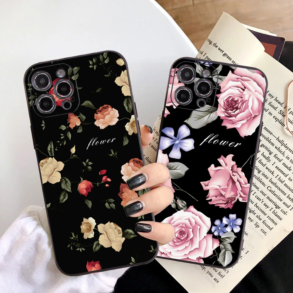 Luxury Rretro Flowers Phone Case Cover For iPhone 11 XS 11Pro Max XR Case For iPhone 12 pro X 8 7 Plus Shell Soft TPU Coque
