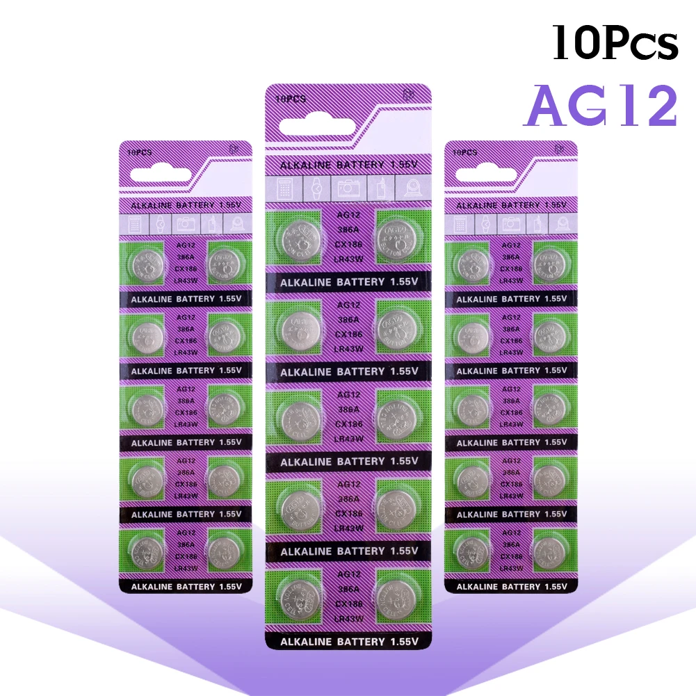 

50pcs/pack AG12 LR43 386 Button Batteries SR43 186 SR1142 LR1142 Cell Coin Alkaline Battery 1.55V V12GA For Watch Toys Remote