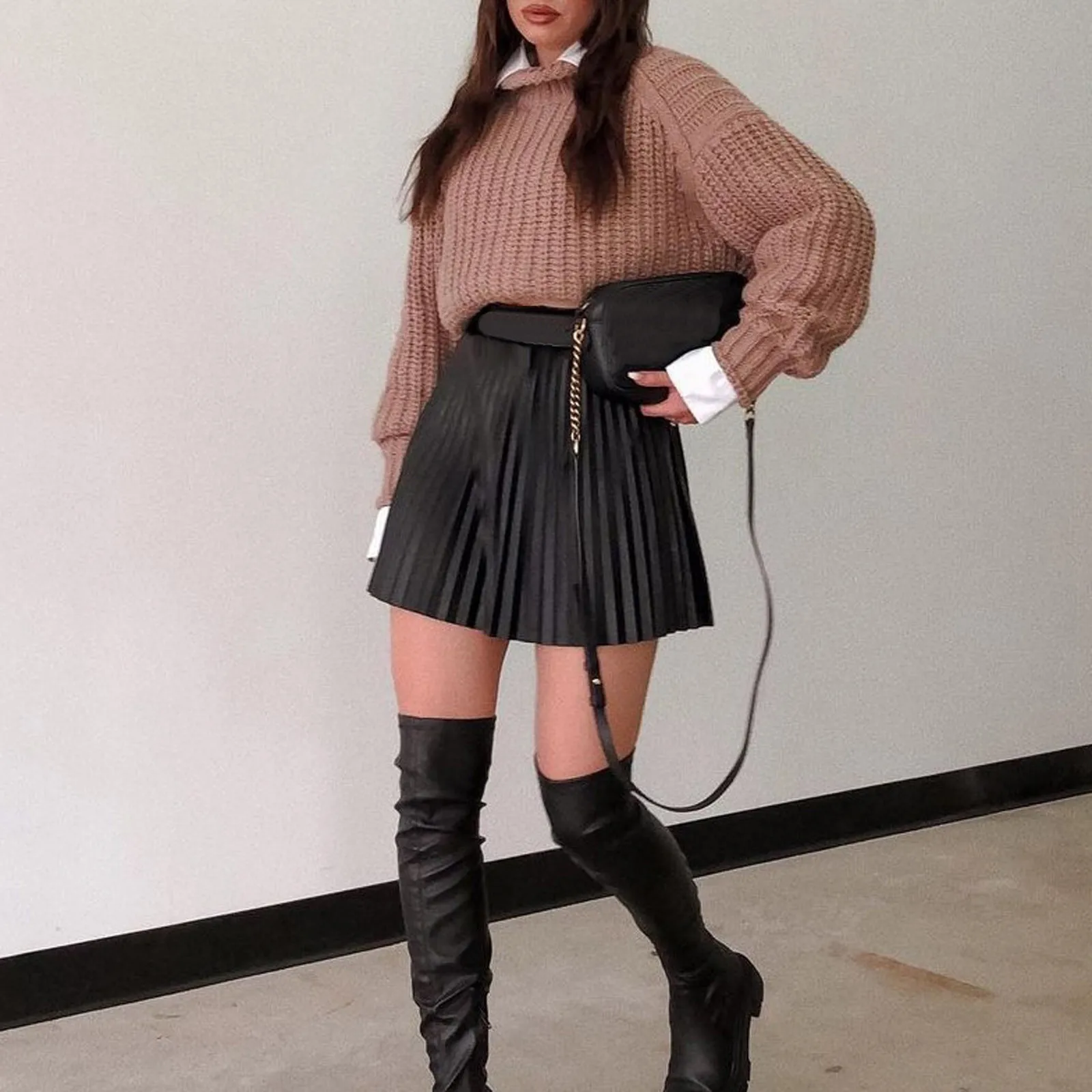 

Skirts Skinny leather skirt Fashion Women's Sexy Pleated Skirt Zipper Solid A-line Skirt Mini Skirt 2021