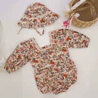 baby girl one pieces clothes romper vintage flower sweet long sleeve jumpsuits cotton newborn infant baby ruffle romper with hat