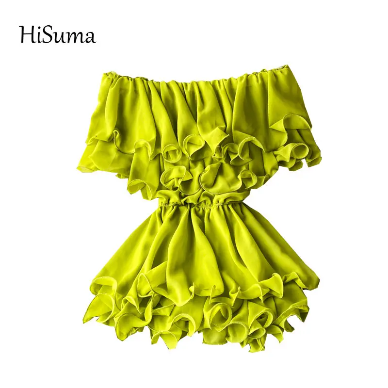 Шифоновая женская рубашка HISUMA с вырезом лодочкой и рукавами-бабочками оборками