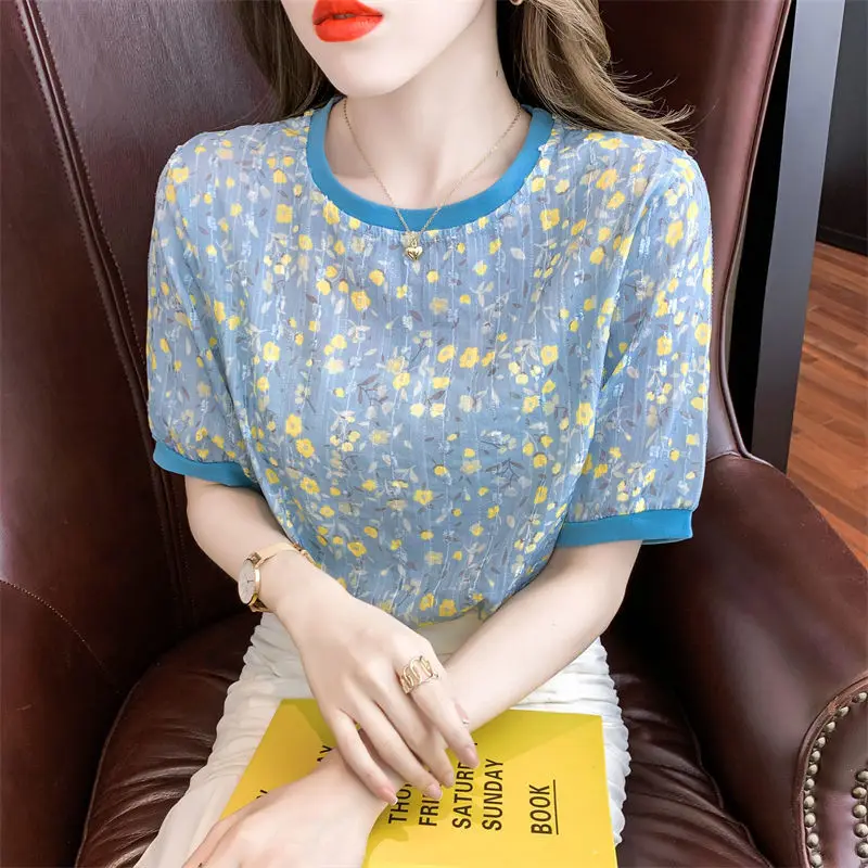 

Floral Shirt Women's Short-Sleeved Summer 2021 New All-Matching Shirt Fashion Design Western Style Youthful-Looking Top