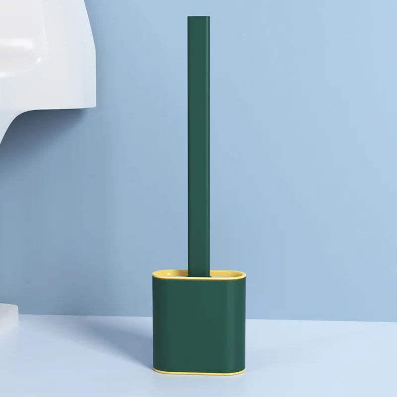 

Toilet Brush Water Leak Proof With base Silicone Wc Flat Head Flexible Soft Bristles Brush with Quick Drying Holder Set