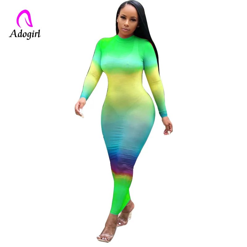 Платье Макси женское Сетчатое с длинным рукавом и высоким воротником|Женские