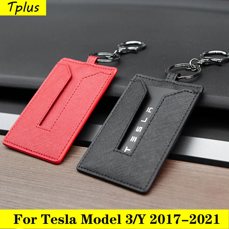 

Tplus 2021 Tesla ModelY/3 Car Leather Key Card Holder Cover Cover Model Y/3 Accessories Black Key Pouch Case Black