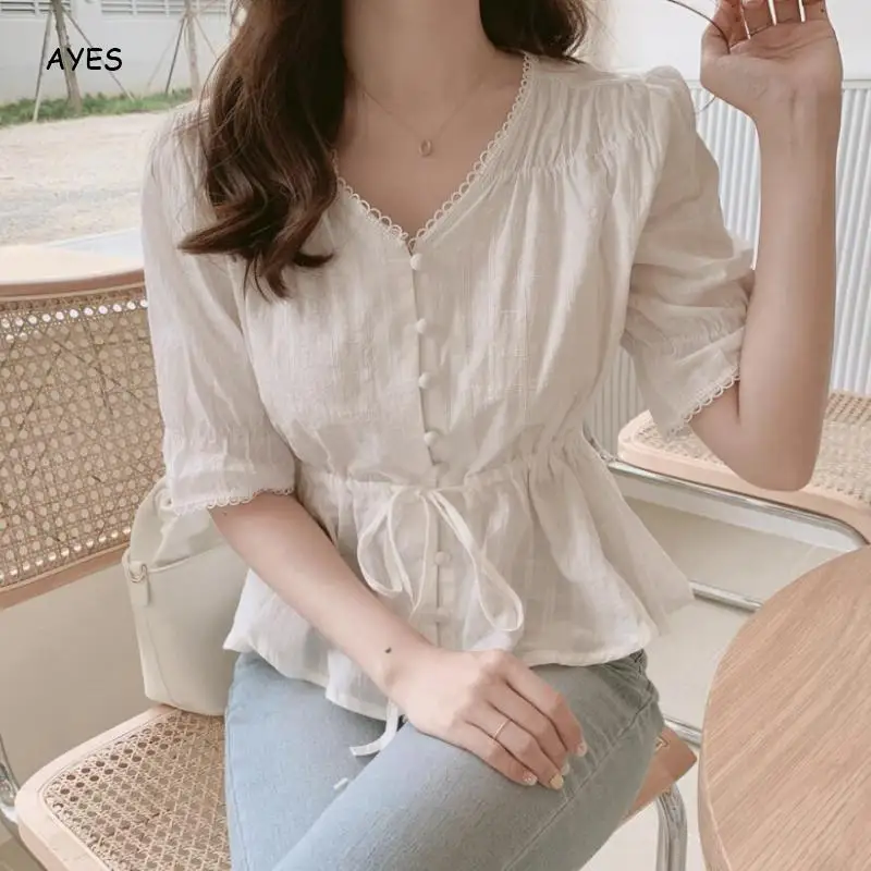

2019 Elegant White Ruffle Shirt Mid Half Sleeve A Shirt V Neck Casual Blusas Office Ladies Shirts Womens Tops Eelegant Tshirt