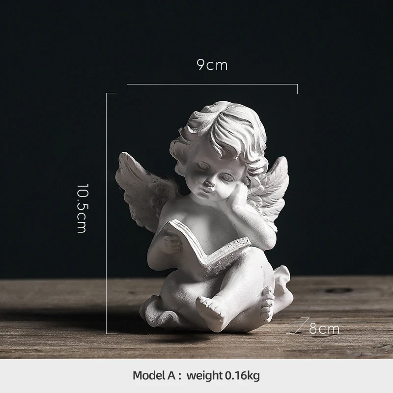 

NORTHEUINS 10.5cm Resin Retro White Reading Angel Statues Nordic Creative Figure Figurines For Interior Home Living Room Decor