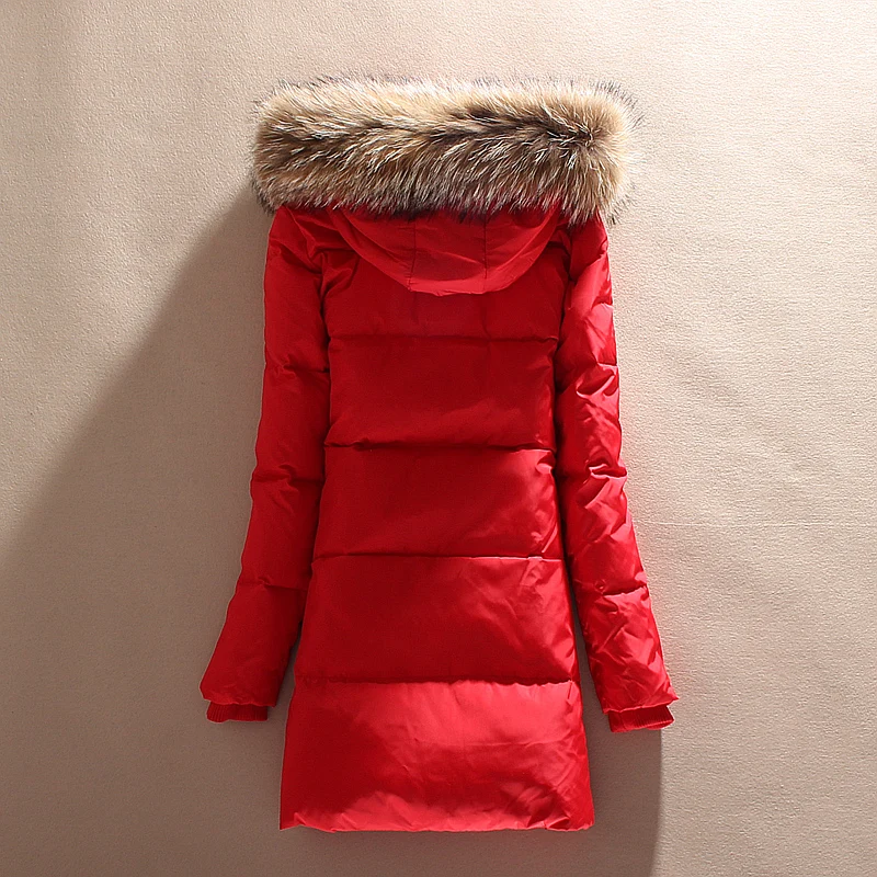 Женский длинный пуховик зимнее пальто на утином пуху с воротником из