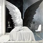 Пользовательские скандинавские современные 3D фото обои фрески Творческий черный, белый цвет с крыльями ангела арт настенная живопись Гостиная Спальня домашний декор