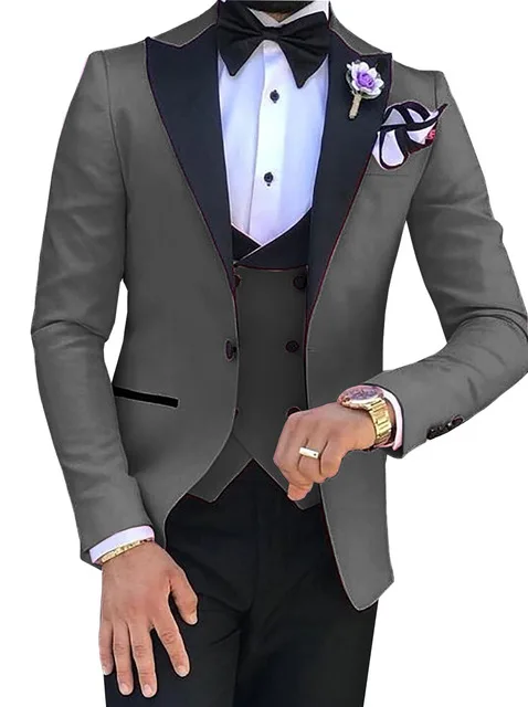 

Men's Suits 3 Pieces Champagne Green Lapel Slim Fit Casual Business Groomsmen Tuxedos For Formal Wedding Blazer+Pants+Vest