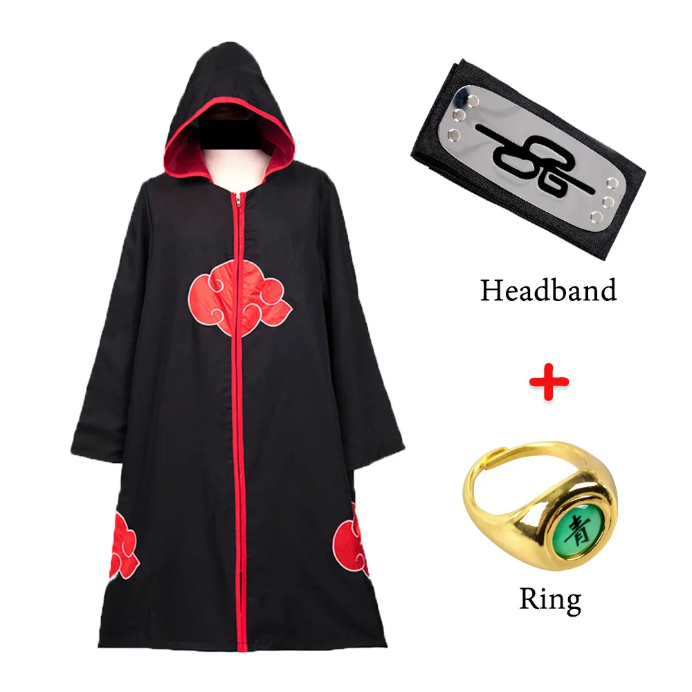 Halloween 3Pcs Anime Akatsuki Costume Hoodie Headband and Ring Cape Red Cloud Robe Party Cosplay | Тематическая одежда и