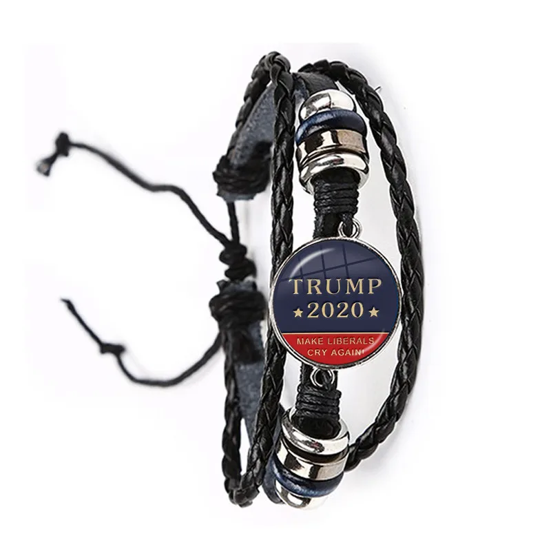Keep America Great 2020 USA Trump коллекция отборный стеклянный кабошон кожаный браслет