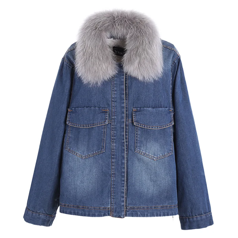 

Cashmere Denim Cotton Coat Fox Fur Collar Cotton-padded Jacket Coat Winter Clothes Women Woman Jacket Woman Parkas