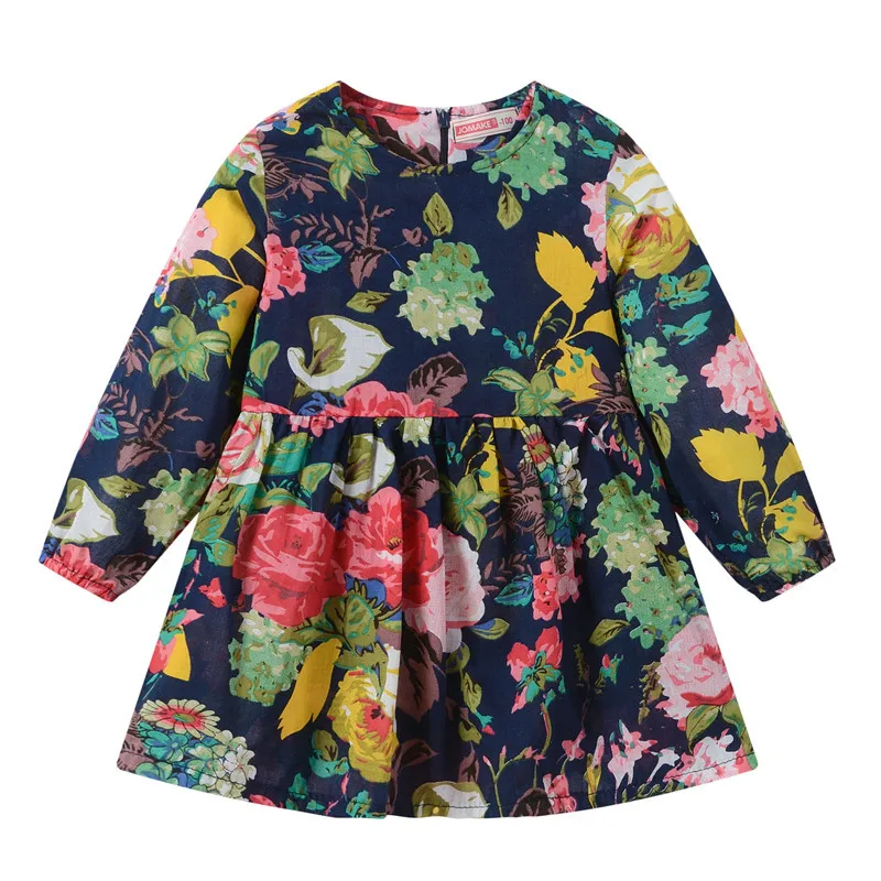 Платье для девочек детское хлопковое и льняное платье с цветочным принтом