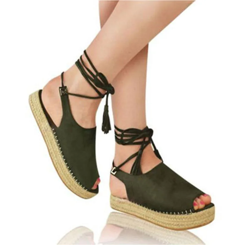Сандалии женские с перекрестной шнуровкой босоножки на платформе открытый носок