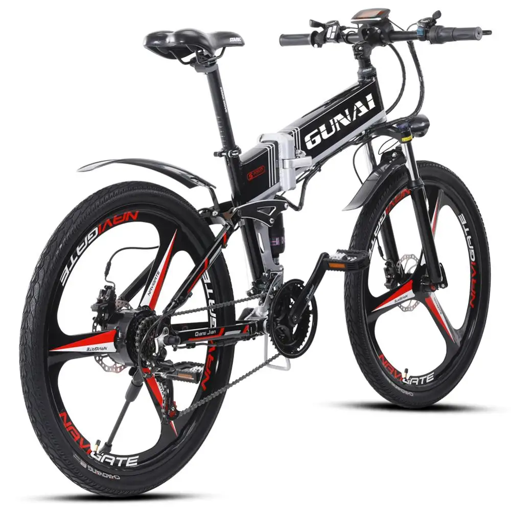 GUNAI Электрический велосипед 350W складной горный e-велосипед с 48В 10.4AH скрытой