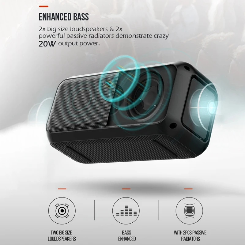 

Portable Bluetooth Wireless Speaker 20W Super Bass with 4000MAh IPX4 Built in Mic TWS Speakers