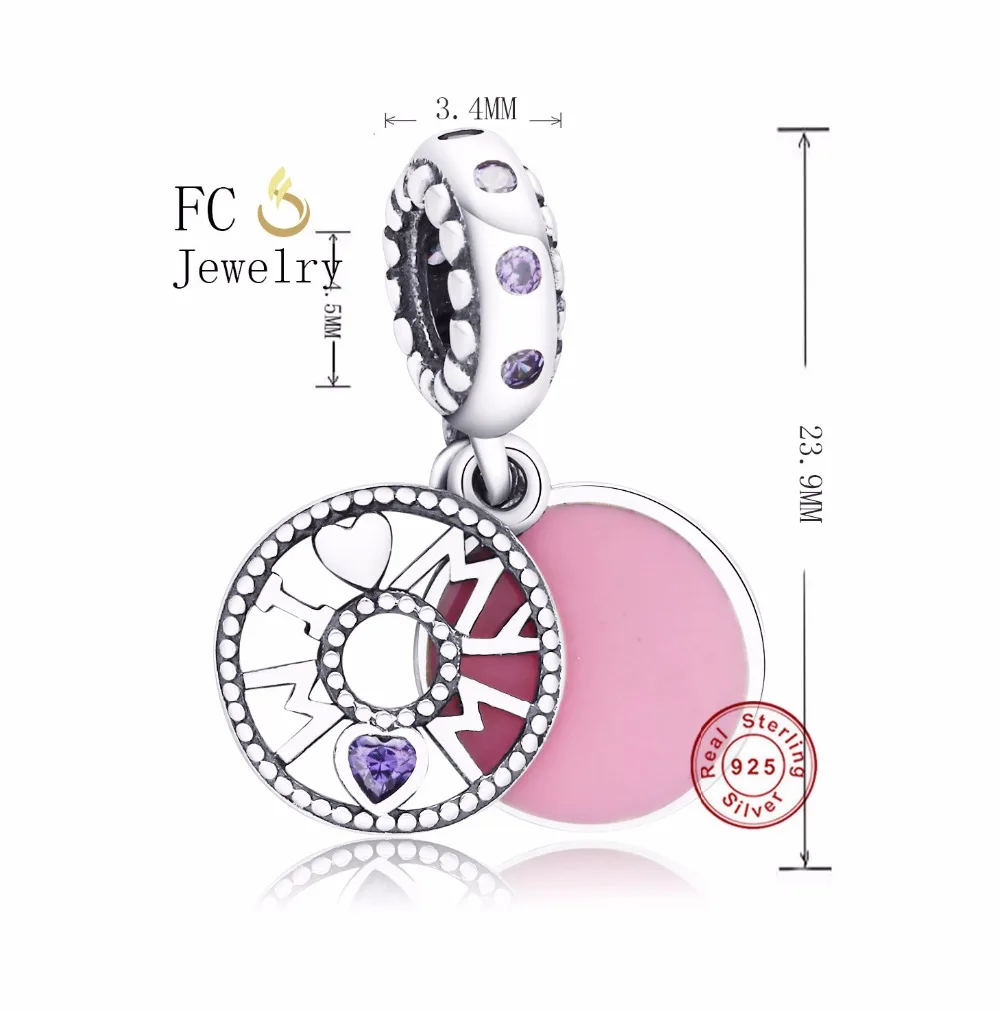 FC Jewelry 925 Sterling Silver Letter I love My Mom Purple CZ Stone Pendants Necklaces Link Chain Statement Chokers Women 2018 | Украшения
