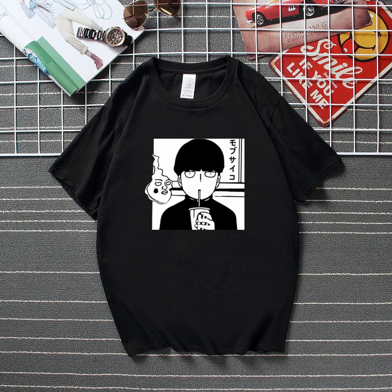 

Mob Psycho 100 Black Funny T-shirt Anime shirt Homme New Fashion Harajuku T shirt Unisex Cozy Cotton Short Sleeves Tshirt