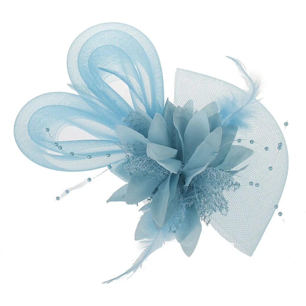 light blue Элегантный Тюль с перьями и имитацией жемчуга; красивые вуали; Доступно 11 цветов; свадебные шляпки с цветами для женщин - Цвет: light blue
