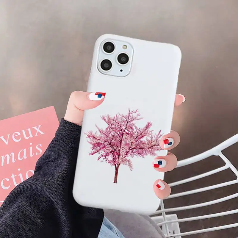 

Cherry blossoms pink pattern luxury mobile cover Phone Case Candy Color for iPhone 6 7 8 11 12 s mini pro X XS XR MAX Plus