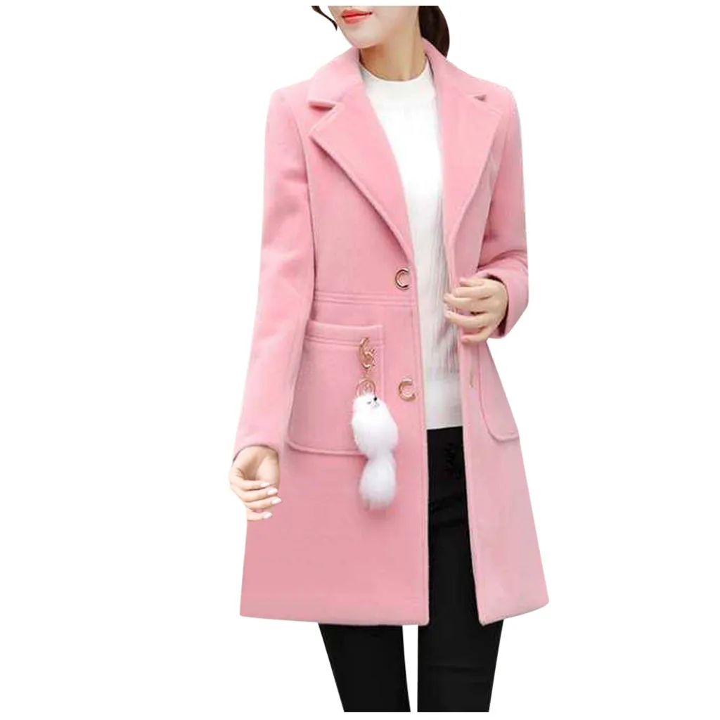 Женское шерстяное пальто на пуговицах Элегантное повседневное длинное для