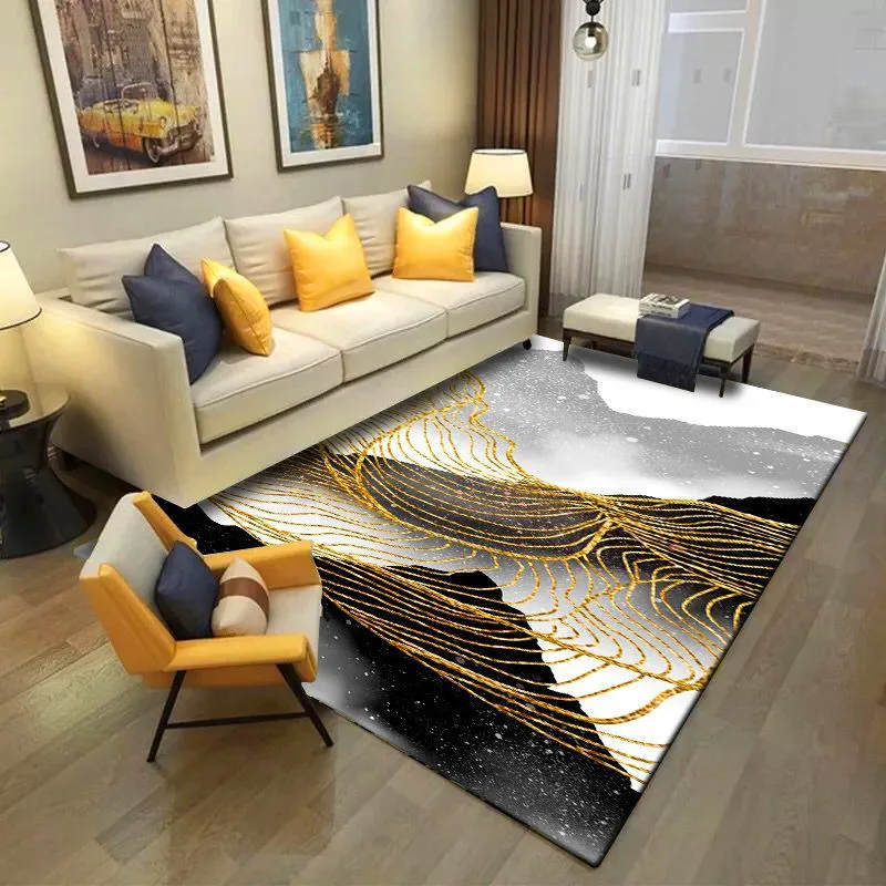 

Fashion Abstract Rug Ink Alpine Golden Stripes Carpet Living Room Bedroom Bed Blanket Kitchen Bathroom Floor Mat