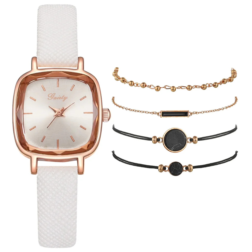 Часы женские кварцевые с кожаным ремешком 5 шт./комплект | Наручные часы