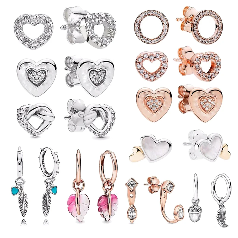 

Claudia New Real 925 Sterling Silver Earring Shining Heart-shaped Rose Gold Earrings For Women Wedding Gift Fashion Jewelry
