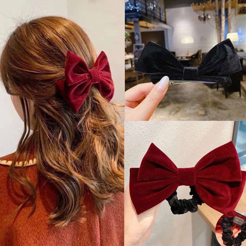 

Velvet Bow Hair Clips Women Girls Elegant Bow Tie Hairpins Barrettes Vintage Black Wine Red Bow Hair Clip Prom Hair Accessories